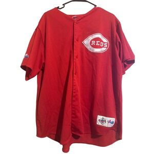 VTG Majestic Cincinnati‎ Reds Diamond Col Mesh Button Jersey Red Men XL Baseball